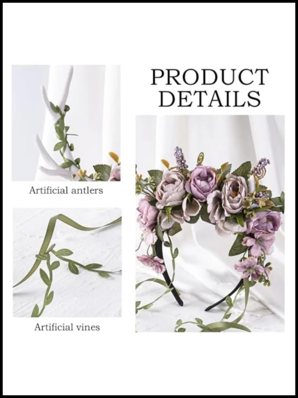 Reindeer Antler Headband Flower Crown Fairy Cosplay Headpiece Women